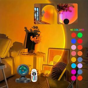 1개 생동감 넘치는 석양 프로젝션 조명 - 16색 스펙트럼, USB 리모컨, 다이내믹 컬러 체인지 LED 조명 - 따뜻한 분위기 연출
