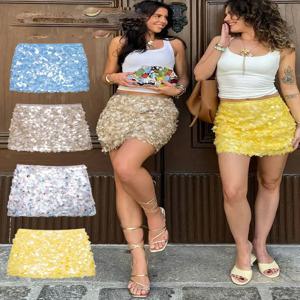 섹시한 여성용 스팽글 스커트 하이웨이스트 다용도 슬림 미니 스커트 지퍼 2025 여름 비치 스타일 여성용 신상 스커트 Y2K