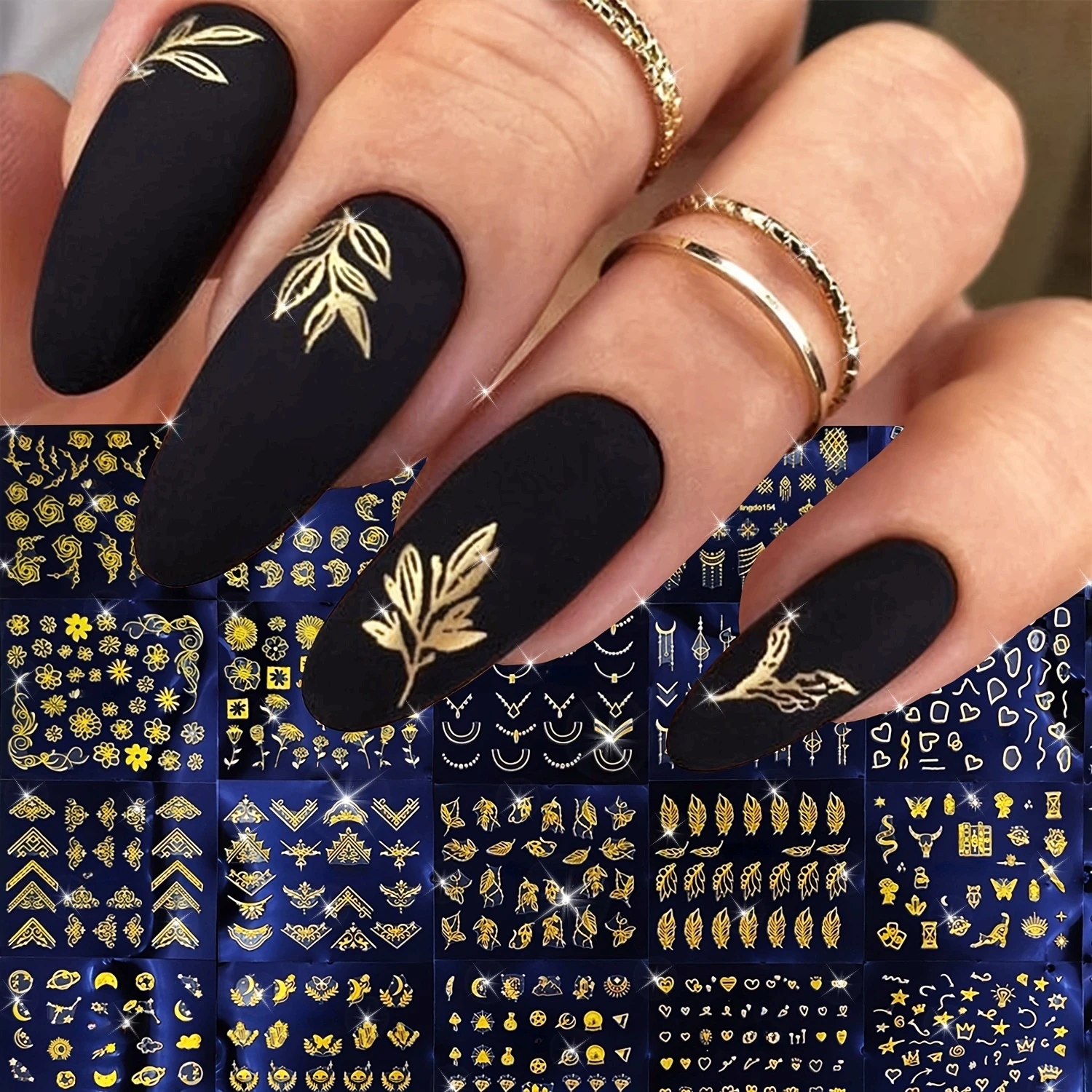 30매 골든 플로럴 네일 아트 스티커 - DIY 매니큐어용 3D 자체 접착 쉬머링 리프 & 플라워 디자인