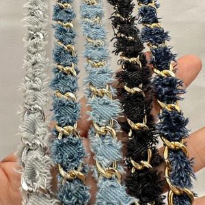 90cm 데님 땋은 금속 체인 레이스 DIY 의류 신발 모자 및 가방 장식 체인 데님 패브릭 트림 스트립 재료