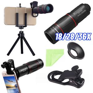 범용 휴대 전화 카메라 렌즈 18X/28X/36X 클립 온 단안 망원경 렌즈 원거리 촬영을위한 손떨림 방지 HD 광학 유리