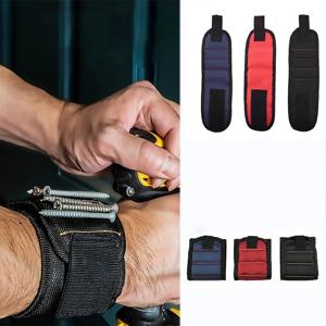 강력한 자석 손목밴드 휴대용 공구 가방 전기공 조절 가능한 손목 벨트 나사 못 드릴 비트 볼트 보관용