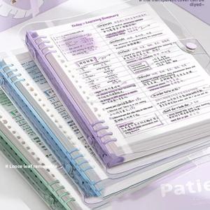 120페이지 투명 소프트 가죽 루즈리프 노트 60장, 탈부착 가능한 링 커버 및 가로선 A5