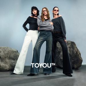 토유스 여성 데님 청바지 2025 가을 신상 레트로 라이크라 마이크로 플레어 팬츠