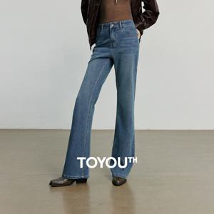 토유스 여성 청바지 2025 가을 신상 비대칭 슬림핏 슬리밍 스트레치 부츠컷 팬츠