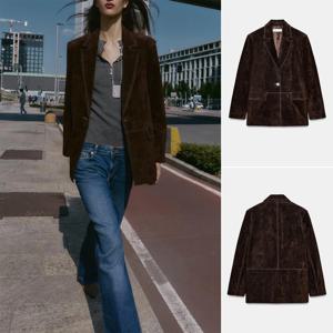 가을 여성 출퇴근 스타일 긴 소매 PU 가죽 숄더 패드 수트 재킷 스트레이트 레그 캐주얼 패션 싱글 버튼