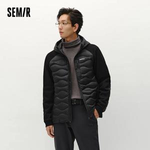 세미르 다운 재킷 남성용 경량 후드 아우터웨어 방수 발열 항균 2025 겨울 신상 컬러 블록