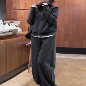 패셔너블한 한국 스타일 스포티 와이드 레그 팬츠 세트 플러스 사이즈 여성 의류 투피스 세트 캐주얼 편안한 가을 착용