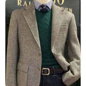 우아한 남성 정장 재킷 헤링본 싱글 브레스티드 비즈니스 정장 블레이저 캐주얼 재킷 테일러 패션 슬림 핏 편안함