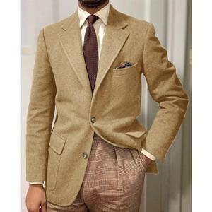 남성 슬림핏 울 블레이저 싱글 브레스티드 노치 라펠 우아하고 편안한 비즈니스 캐주얼 패션 재킷 (오피스웨어)