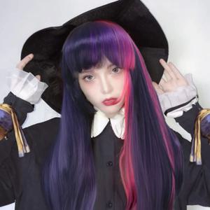 핑크 퍼플 깔끔한 앞머리 긴 직선 머리 합성 가발 화학 섬유 황혼의 스파클 역할 놀이 애니메이션 조랑말 피규어