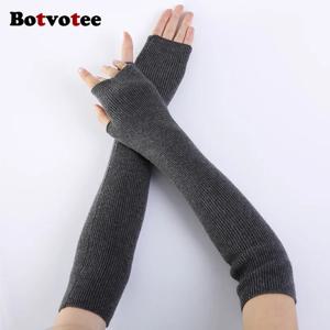 보트보티 캐시미어 암 워머 부드러운 Y2K 액세서리 여성용 슬리브 겨울 니트 따뜻한 반손가락 패션 핑크 장갑