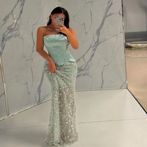 럭셔리 크리스탈 이브닝 드레스 스트랩리스 2025 우아한 오프숄더 웨딩 파티 가운 머메이드 드레스 맞춤 제작