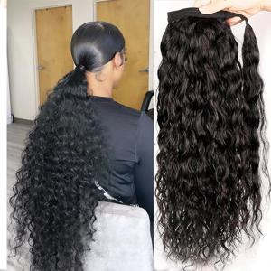 물결 포니테일 붙임머리 인모 랩어라운드 콘 웨이브 포니 매직 페이스트 브라질리언 인모 붙임머리 여성용