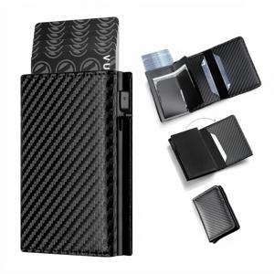 남녀 공용 미니멀리스트 RFID 차단 지갑-자동 팝업 메탈 신용카드 홀더, 지퍼 동전 지갑 명함 지갑