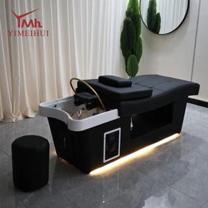 블랙 헤어 살롱 마사지 샴푸 스파 침대 태국식 두피 트리트먼트 세척 침대 아크릴 세면대 포함