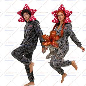 몬스터 씽스 성인용 원지 파자마 데모고르곤 코스튬 후드 포함 원피스 플리스 점프수트 따뜻한 로퍼 잠옷