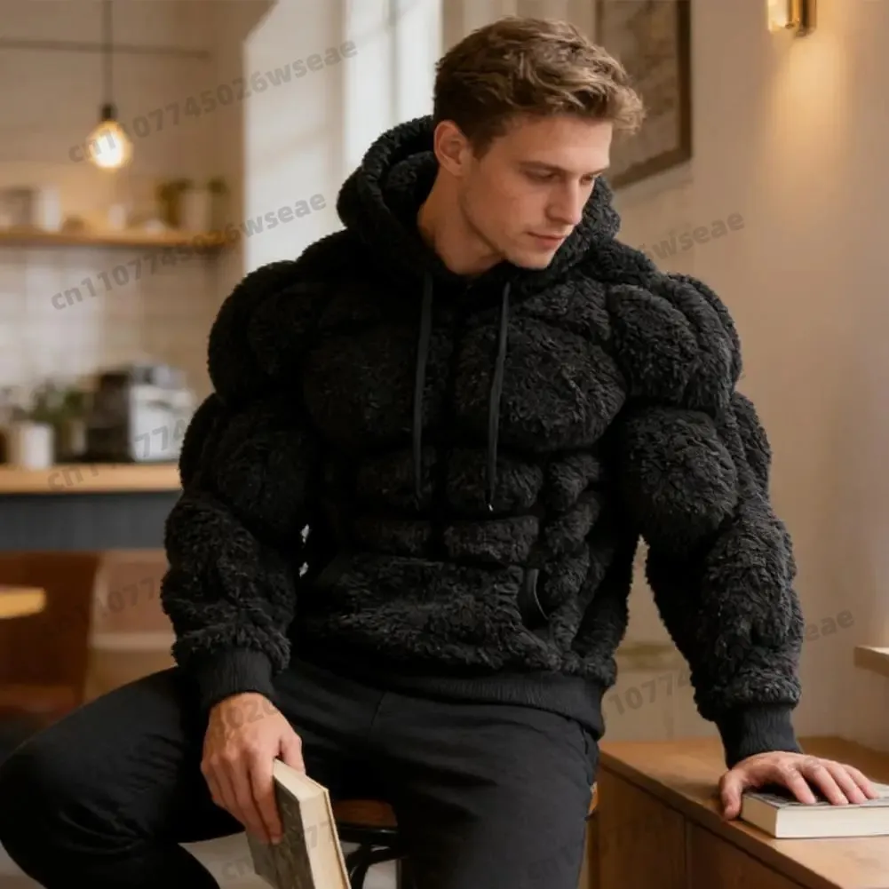 3D 플란넬 단색 후드티 복근 모양 후드티 긴팔 패치워크 후디 남성용 풀오버