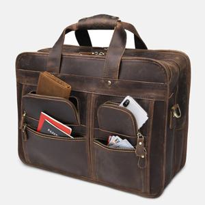 남성용 대형 크레이지 호스 정품 가죽 서류 가방, 빈티지 노트북 비즈니스 가방, 작업 토트 핸드백, 숄더 메신저 여행 가방, 17 인치