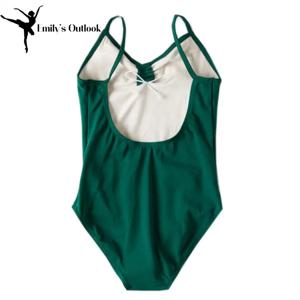 여아용 캐미솔 레오타드 스트랩, 체조 발레 댄스 투투 드레스, 로우백 코튼, 기본 댄스 착용, 다크 그린