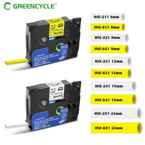 GREENCYCLE 브라더 HSE-211 호환 열 수축 튜브 테이프, P-터치 프린터 라벨링 기계용, 221 231 621, 6mm, 9mm, 12mm