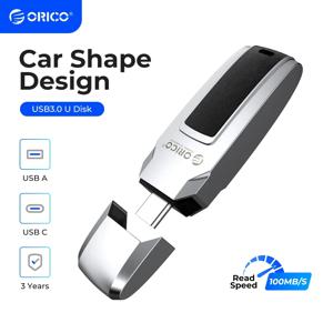 ORICO-USB 3.0 100 메가바이트/초 USB 플래시 드라이브, UFSD 금속 가죽 펜 드라이브 유형 C 256GB 128GB 64GB 32GB 자동차 모양 USB 스틱 Pendrive