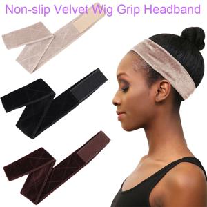 5.5cm 너비 미끄럼 방지 가발 그립 머리띠 부드러운 벨벳 헤어 밴드 Fastern 가발 조정 가능한 가발 밴드 여성용 블랙 스카프 헤드 1Pcs