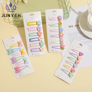 6 개/대 캔디 컬러 헤어 클립 세트 어린이 소녀 만화 튤립 활 꽃 앞머리 클립 헤어핀 아기 귀여운 자용 머리 장식