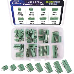 35개 PCB 나사 고정 터미널 블록 커넥터 와이어용 모듬 키트 KF128-2.54 2Pin-10Pin