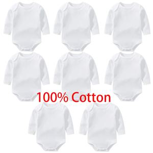 3/8 개/몫 긴 소매 아기 바디 슈트 100% 코튼 솔리드 화이트 신생아 소년 소녀 Rompers 유아 Jumpsuit Ropa 0-12 개월
