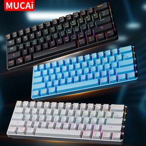 MUCAI 61Key Esports 기계식 키보드 미니 휴대용 유선 USB 핫 스왑 가능 RGB 조명 효과 빨간색 축 작고 실용적