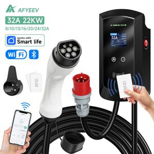 AFYEEV 32A EV 충전소 22KW 3상 전기 자동차 차량용 충전기 11KW Type2 IEC62196-2 EVSE Wallbox APP 제어 5m 케이블