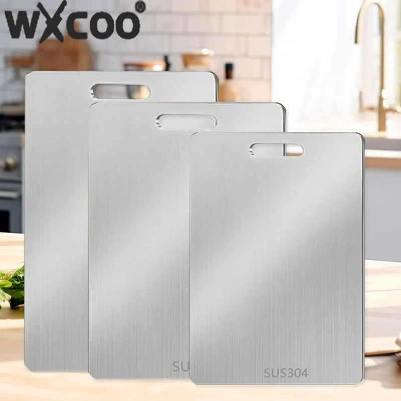 WXCOO 1PCS 스테인레스 스틸 도마 주방 두꺼운 보드 비 스틱 양면 과일 고기 도마