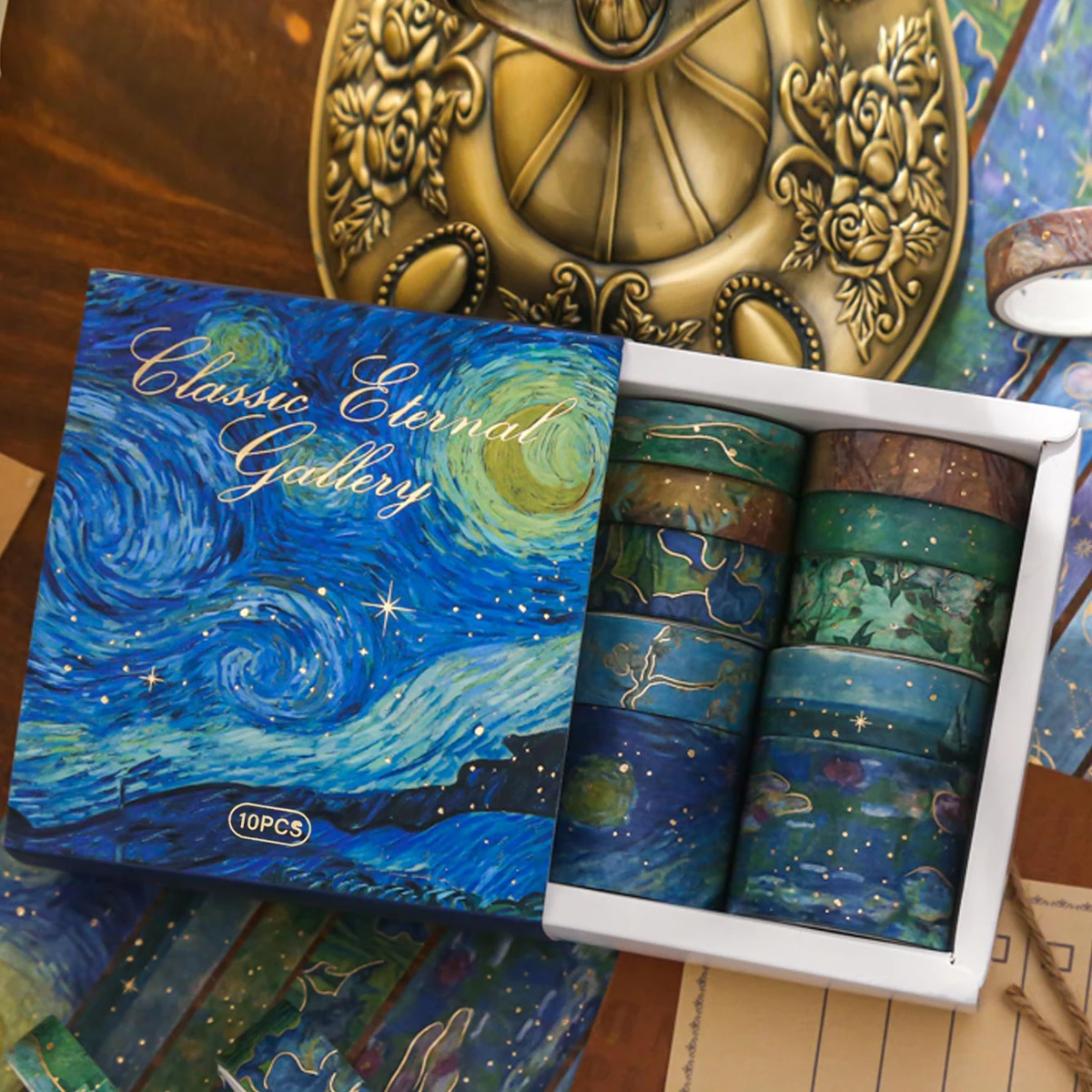 10개, 와시 테이프 - 골드 컬러 호일이 포함된 빈티지 수채화 와시 테이프 세트 - 미적 장식 테이프, 스크랩북, DIY 공예품