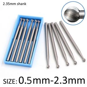 6pcs 0.5-2.3mm 볼 Burs 텅스텐 강철 조각 조각 칼 2.35 생크 올리브 앰버 엔드 밀 라우터 비트 목재 밀링 커터