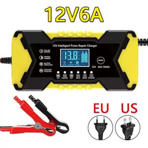 12V 6A 완전 자동 자동차 배터리 충전기 전원 펄스 수리 충전기 습식 건식 납산 배터리 충전기 디지털 LCD 디스플레이