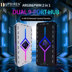 UPSIREN U-H8 5V 3PIN ARGB 및 4PIN PWM 허브 컴퓨터 케이스 팬 라이트 원격 제어 기능이 있는 동기식 하단 자기 디자인