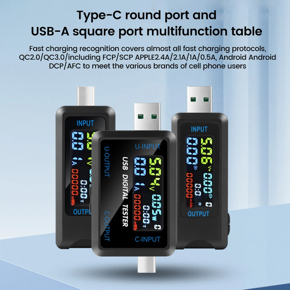 10 in 1 USB Type-C 전압계 전류계 용량 테스터 DC 4.5~36V 0-8A 다중 고속 충전 프로토콜 자동 감지