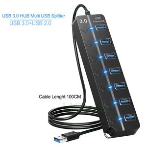 USB 3.0 허브 USB 허브 2.0 멀티 USB 분배기 허브 100cm 긴 케이블 컴퓨터 노트북 PC 액세서리 용 다중 확장기 Usb 어댑터