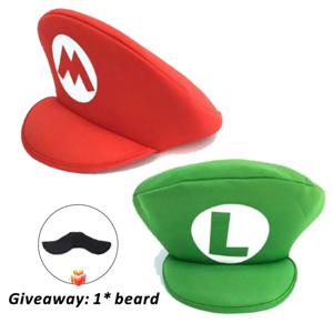 슈퍼 마리 브라더스 루이지 코스프레 모자 성인용 어린이 할로윈 애니메이션 만화 게임 빨간색 녹색 모자 무료 수염 생일 파티 선물