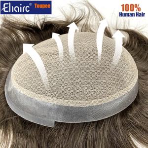 호주 더블 레이어 남자 가발 통기성 남성 머리 보철 레이스 PU 머리, 남자 가발 100% 인간의 머리카락 가발 남성용