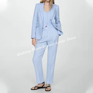 우아한 새틴 블루 V 넥 이브닝 드레스 여성 정장 바지 정장 맞춤형