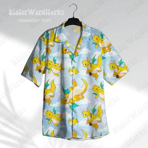 하와이 여름 귀여운 만화 프린트 셔츠 남성용 반팔 셔츠 오버 사이즈 반팔 힙합 streetwear 남성용상의