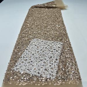 아프리카 레이스 원단 2026 골드 스팽글 비즈 자수 신랑 나이지리아 신부용 고품질 프랑스 튤 레이스 원단 웨딩용