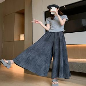 여름 얇은 하이웨이스트 아이스 실크 염색 스커트 팬츠 여성 와이드 레그 캐주얼 바지 드레이프 루즈핏 한국 스타일 폴리에스터