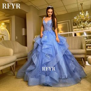 RFYR A라인 이브닝 드레스 레이스 프롬 드레스 멀티 레이어 우아한 공주 드레스 아플리케 파티 드레스 공식 행사 드레스 맞춤 제작