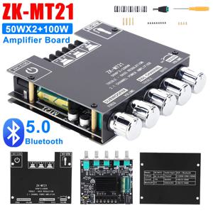 ZK-MT21 서브우퍼 앰프 2x50W+100W 전력 Bluetooth 5.0 2.1 채널 사운드 앰프 보드 베이스 앰프 AUX 오디오 스테레오 앰프