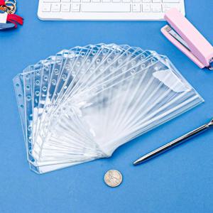 새로운 12개 A6 바인더 포켓 투명 PVC 현금 봉투 6공 바인더 지퍼 및 측면 개방 파우치 루즈리프 폴더 바인더 인서트