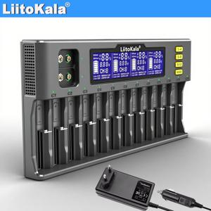 LiitoKala LiI-S12 스마트 충전기 14 슬롯 - 리튬 이온/LiFePO4/Ni-MH/9V 배터리 18650, 26650, AA용 CE 인증 범용 충전기