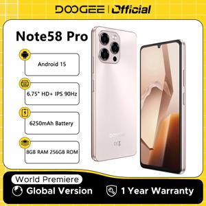 글로벌 버전 DOOGEE Note58 Pro 스마트폰 6.75인치 HD+ 디스플레이 8GB 램 256GB 저장용량 6250mAh 대용량 배터리 NFC 안드로이드 15 휴대폰